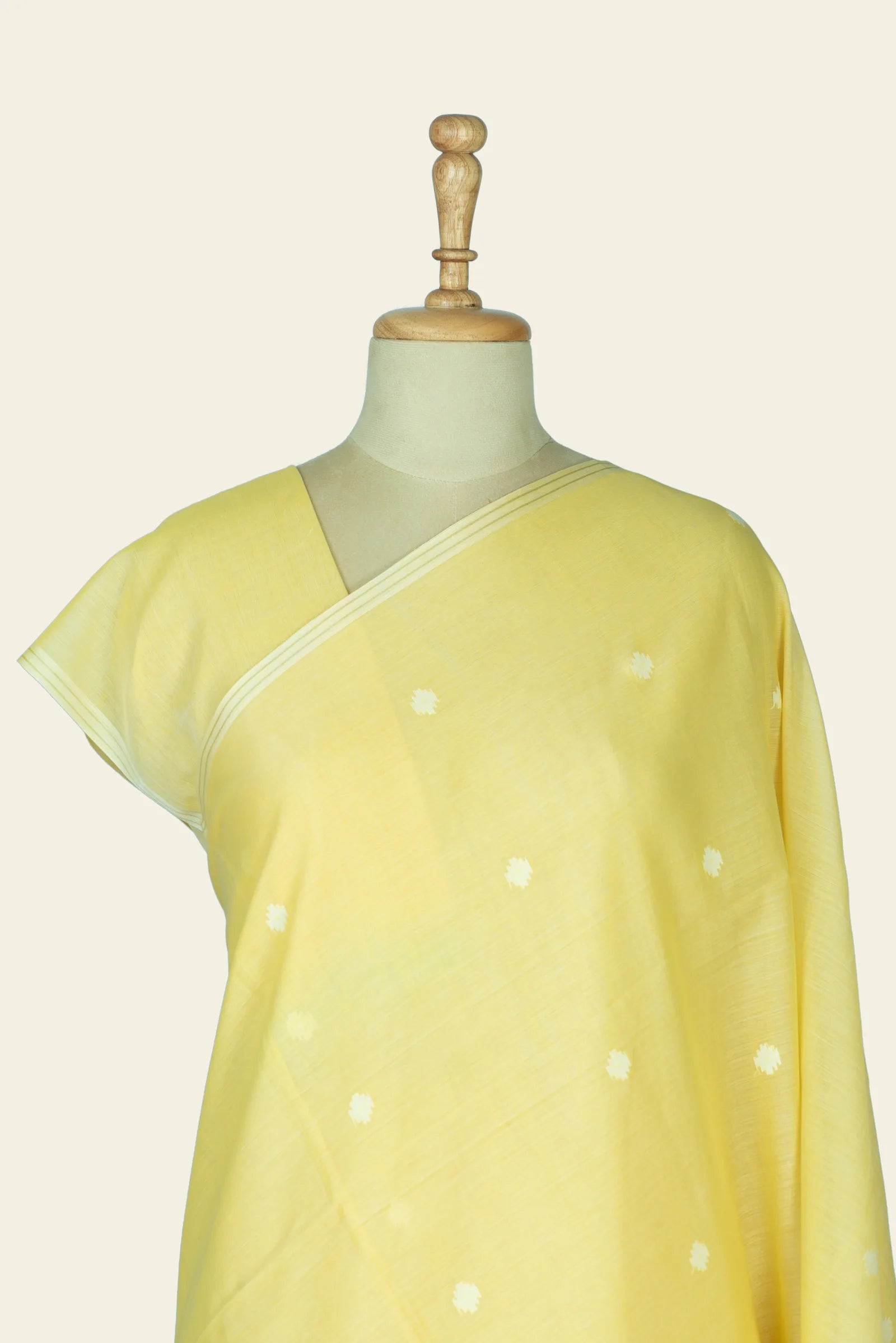 Yellow Bengal Jamdani Cotton Saree - upper drape